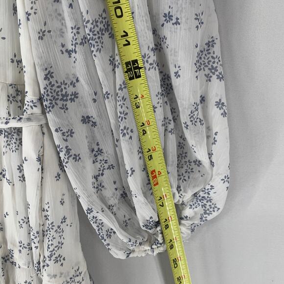 Abercrombie & Fitch Women Dress S White Blue Floral Sheer Balloon Sleeve Chiffon - Picture 7 of 11